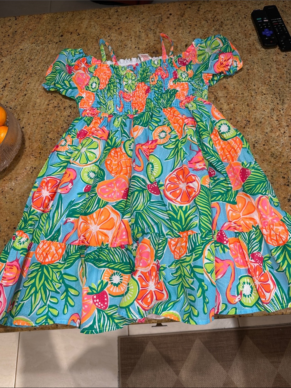 C&C California Girls Tropical Off-Shoulder Dress - Blue, Orange & Green